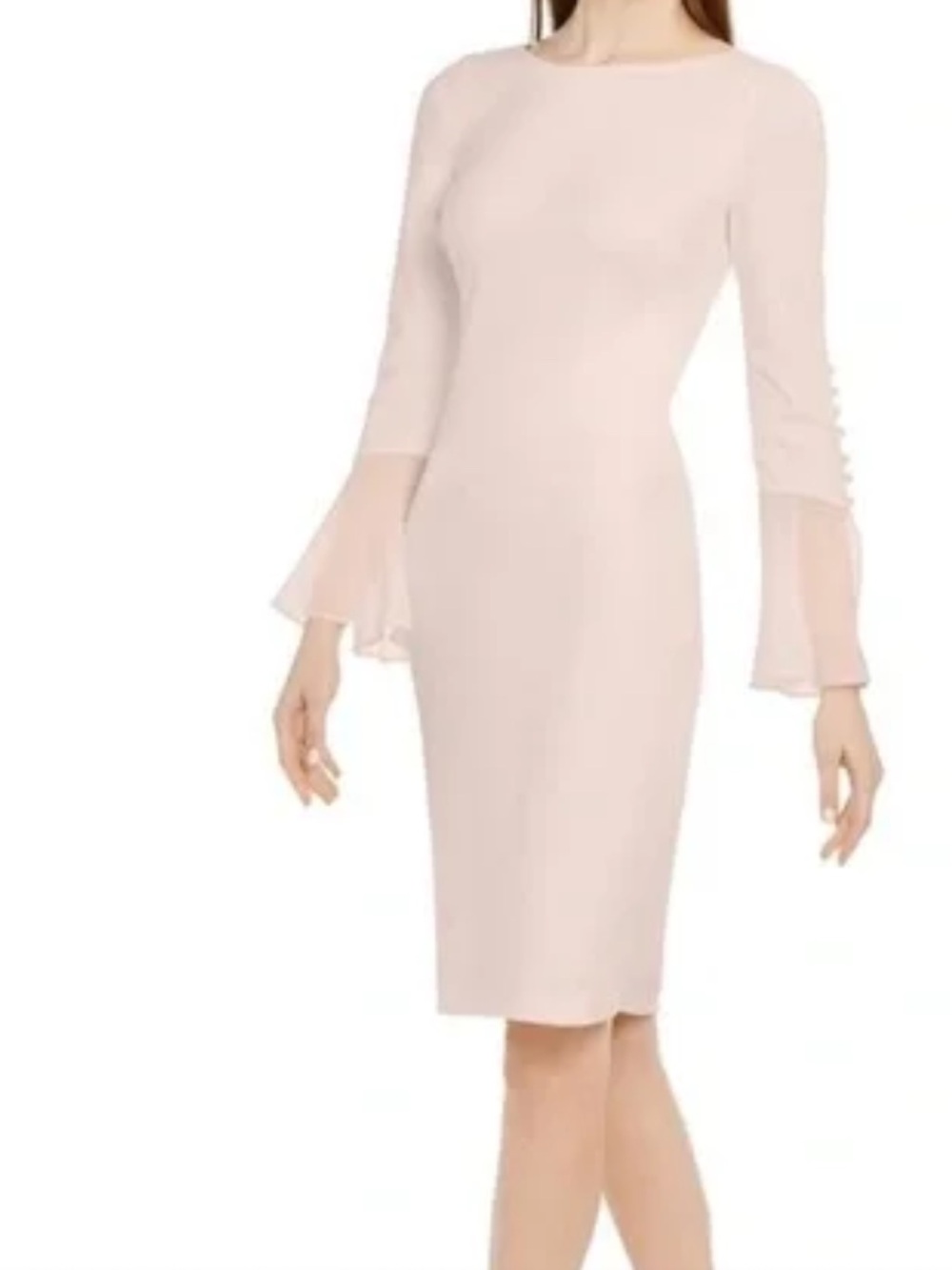 Calvin Klein Pale Blush Midi Sheath Dress with Bell Sleeves